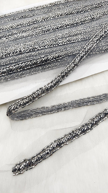 Net Lace In Beaded Embroidery, Hand Embroidered Bead Lace, Beaded Wedding Lace